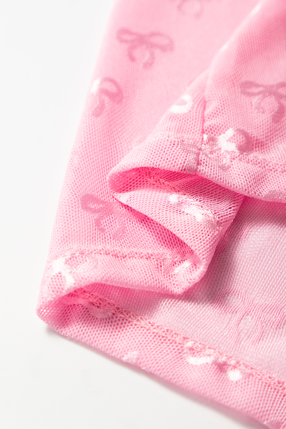 Pink Mesh Bow Pattern Long Sleeve Top - Image 7