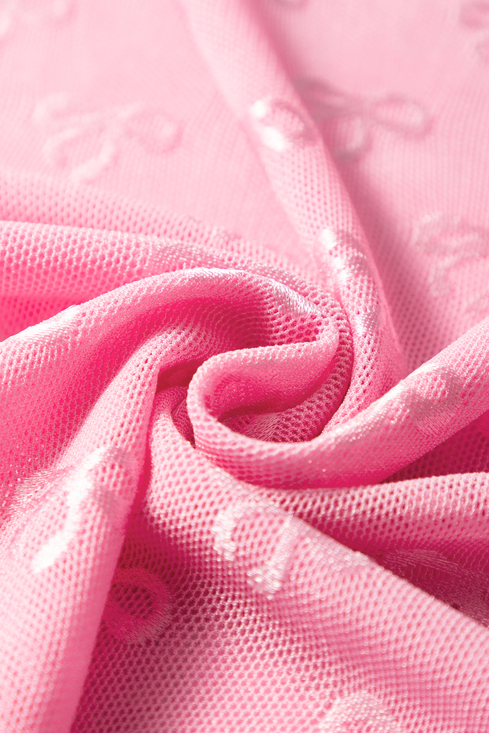 Pink Mesh Bow Pattern Long Sleeve Top - Image 5