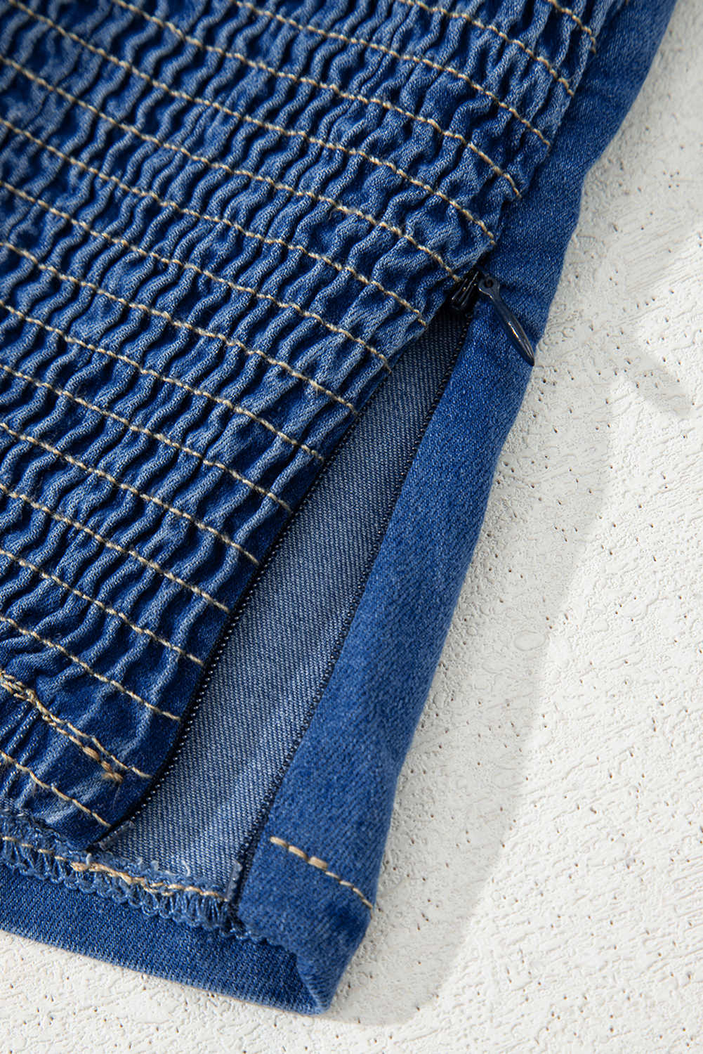 Sail Blue Vintage Bow Front Smocked Back Denim Tube Top - Image 12