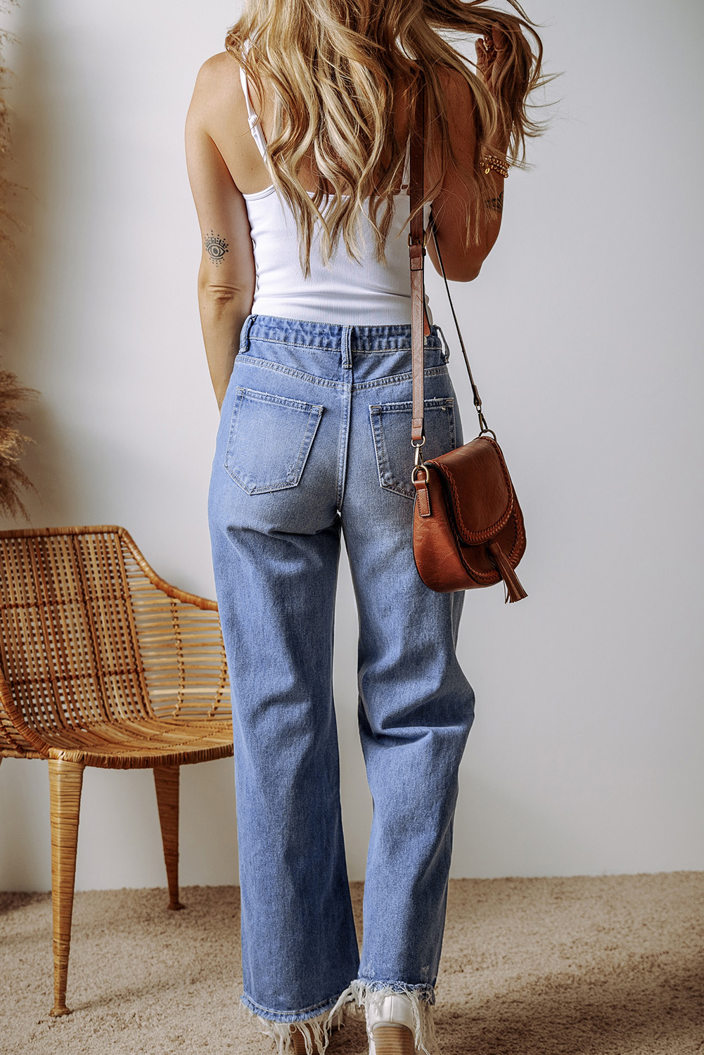 Ashleigh Blue Distressed Raw Hem Straight Leg High Waist Jeans - Image 5