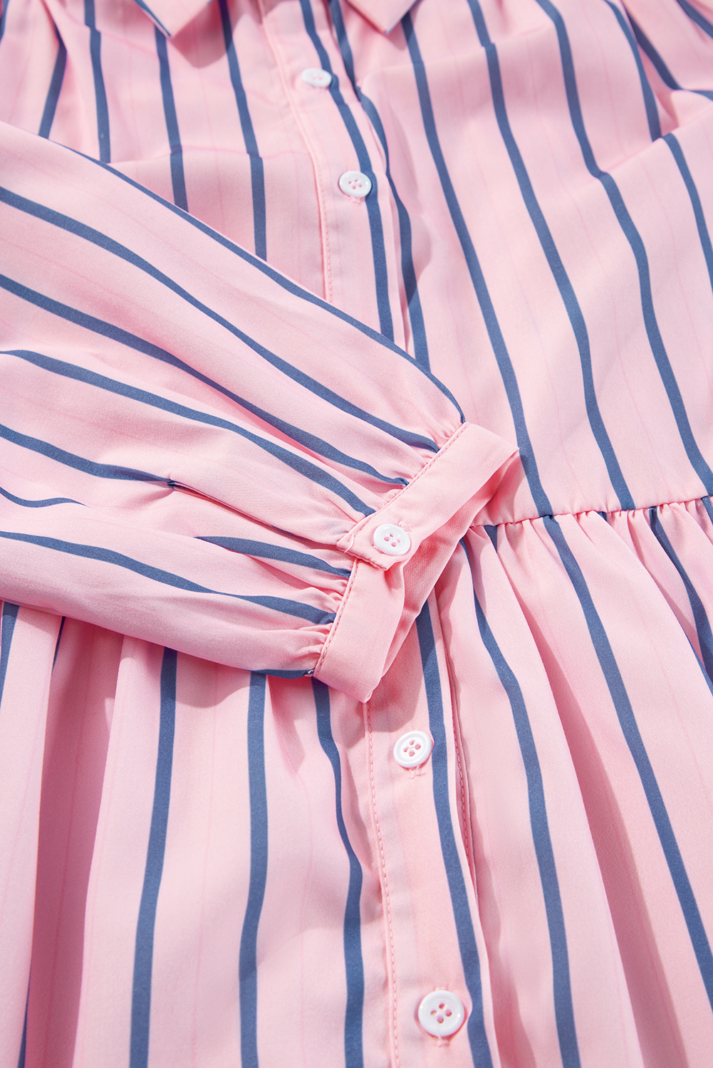 Pink Stripe Ruffled Hem Button-up Collared Shirt Mini Dress - Image 8