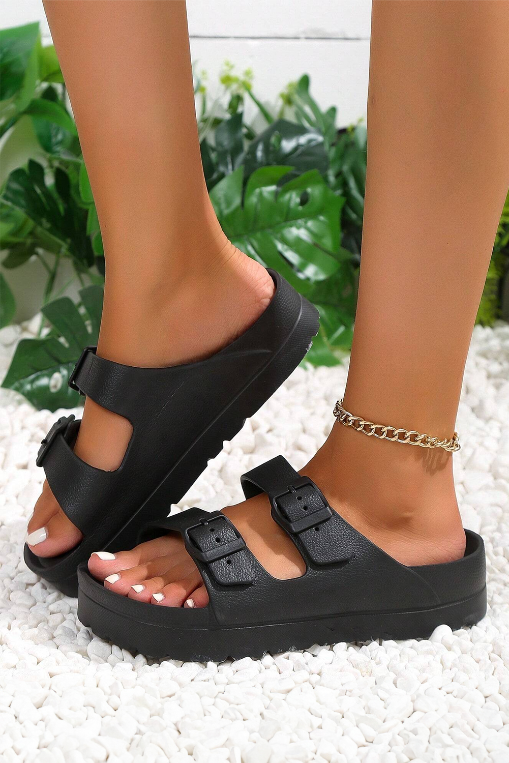 Black Double-buckle EVA Slippers - Image 3