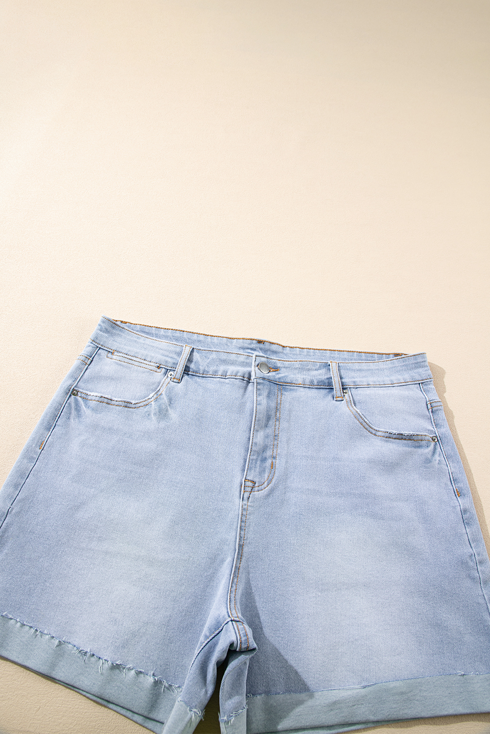Beau Blue Folded Edge High Waist Plus Size Denim Shorts - Image 5