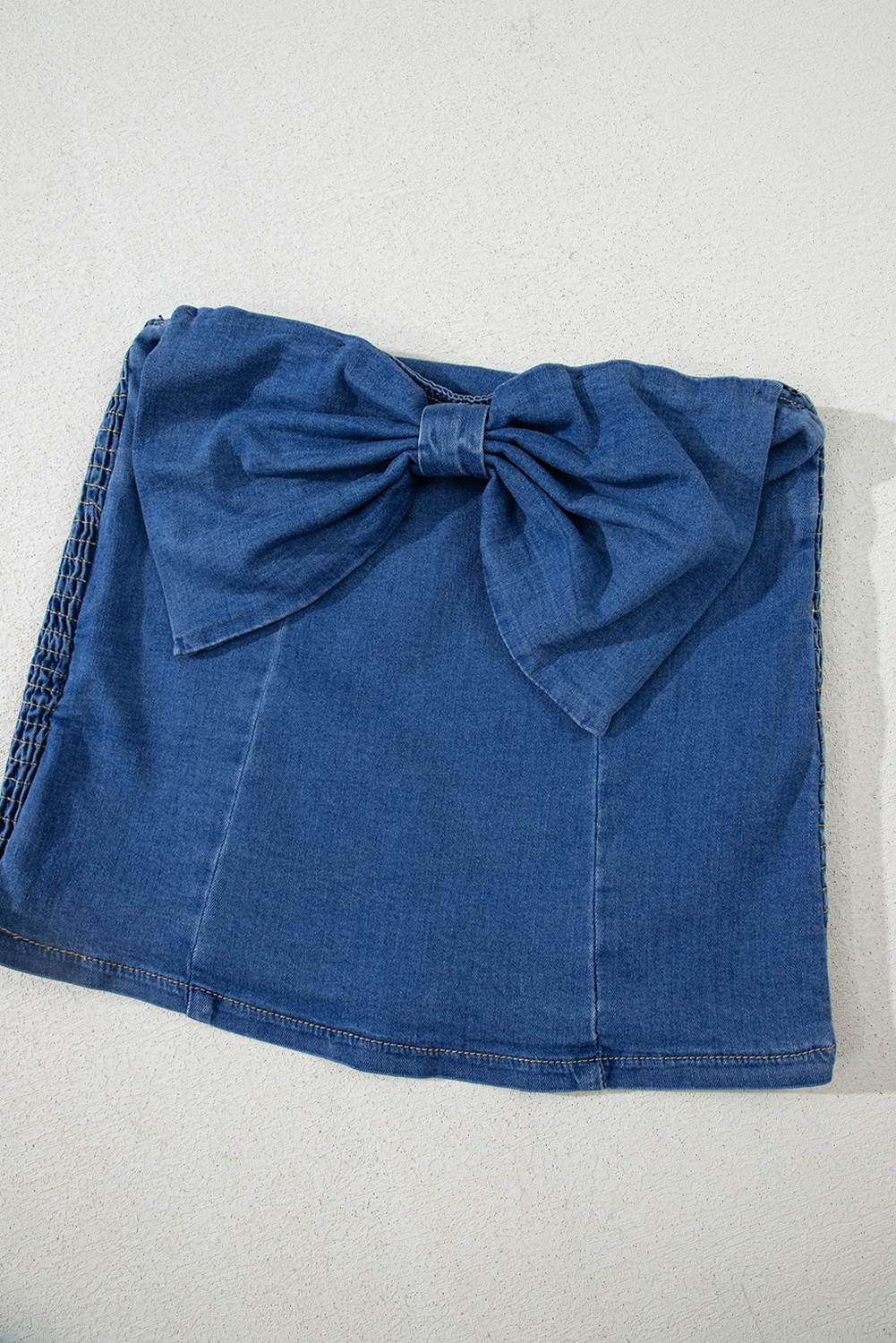 Sail Blue Vintage Bow Front Smocked Back Denim Tube Top - Image 16