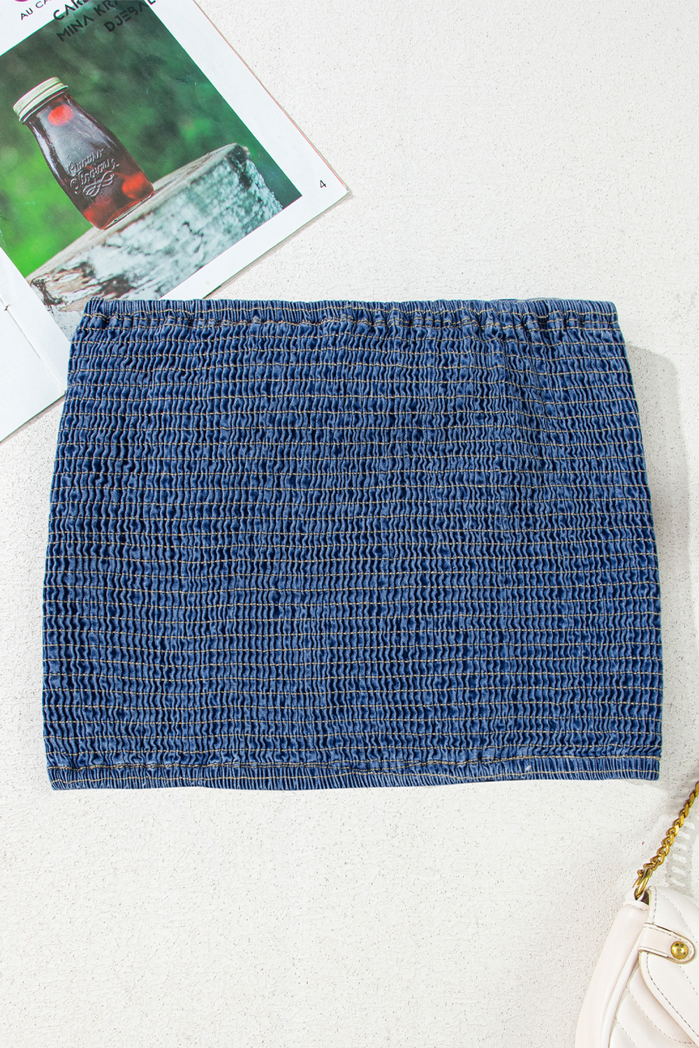 Sail Blue Vintage Bow Front Smocked Back Denim Tube Top - Image 11