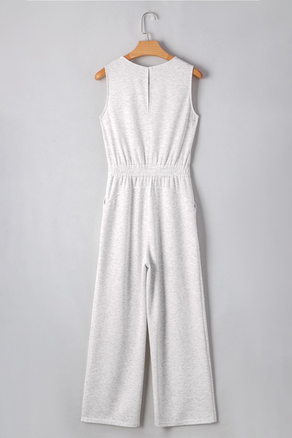 Light Grey Solid Color Crew Neck Drawstring High Waist Sleeveless Jumpsuit - Image 2
