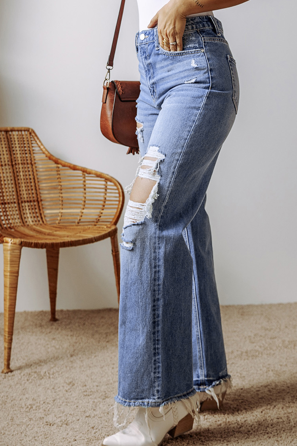 Ashleigh Blue Distressed Raw Hem Straight Leg High Waist Jeans - Image 3