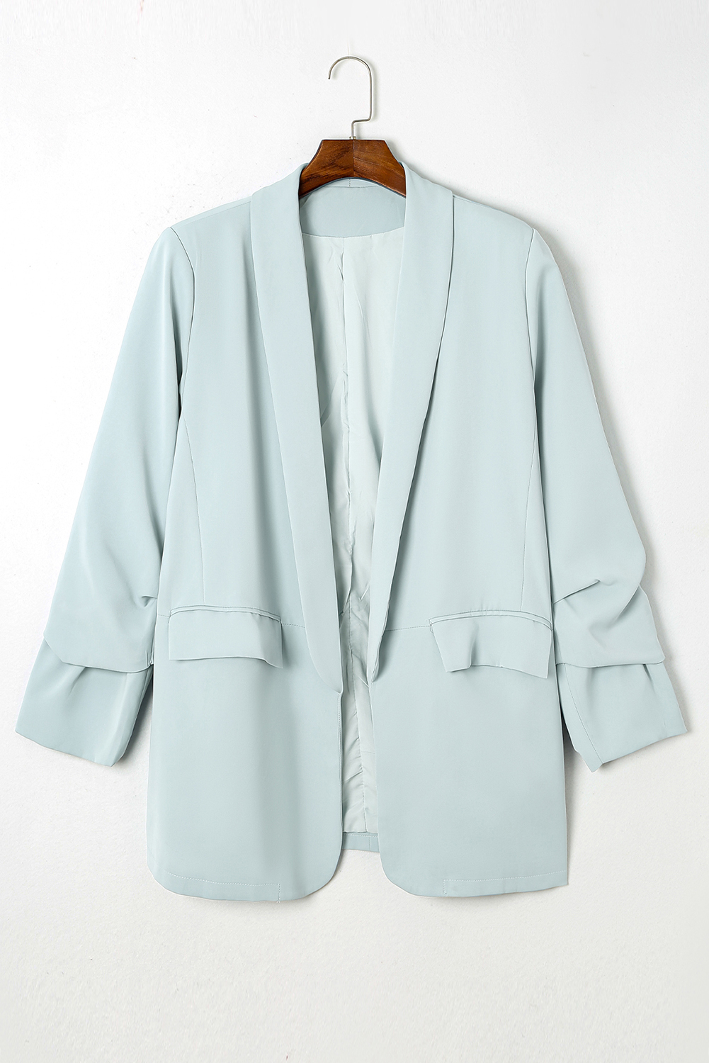 Sky Blue Plus Size Soft Lightweight Pocketed Lapel Blazer - Image 8