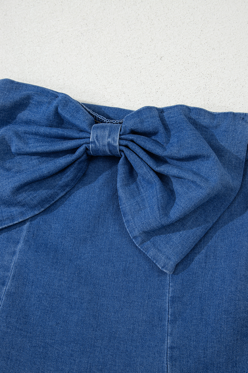 Sail Blue Vintage Bow Front Smocked Back Denim Tube Top - Image 15