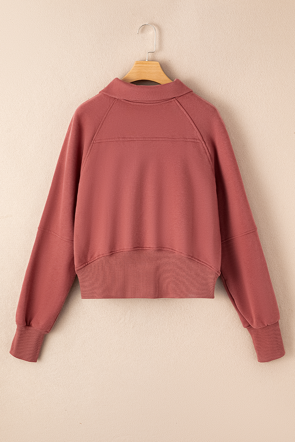 Brown Fleece Lined Zip Up Stand Collar Thumbhole Sleeve Sweatshirt - Image 6