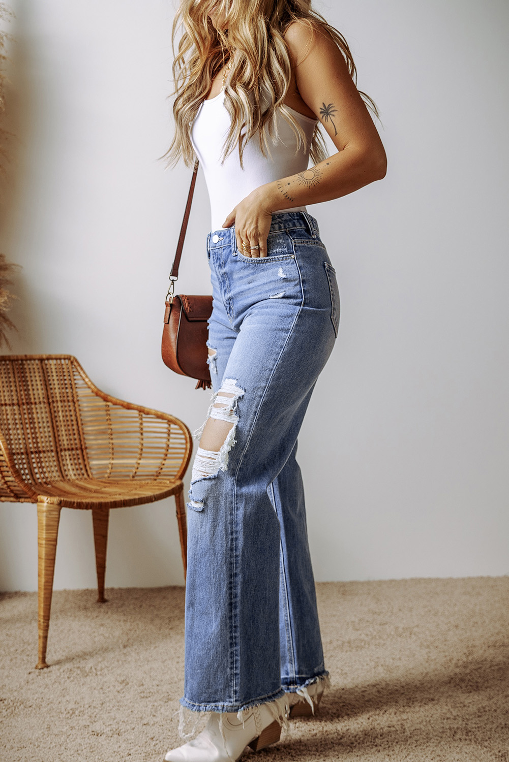 Ashleigh Blue Distressed Raw Hem Straight Leg High Waist Jeans - Image 6