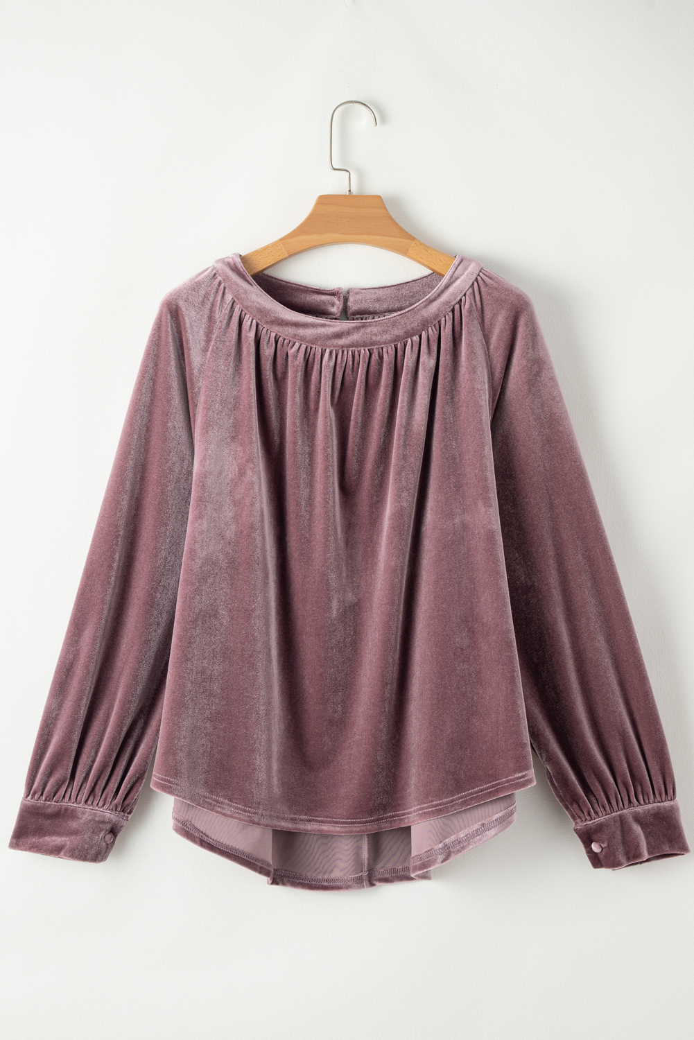 Rose Tan Button Keyhole Back Velvet Swing Top - Image 5