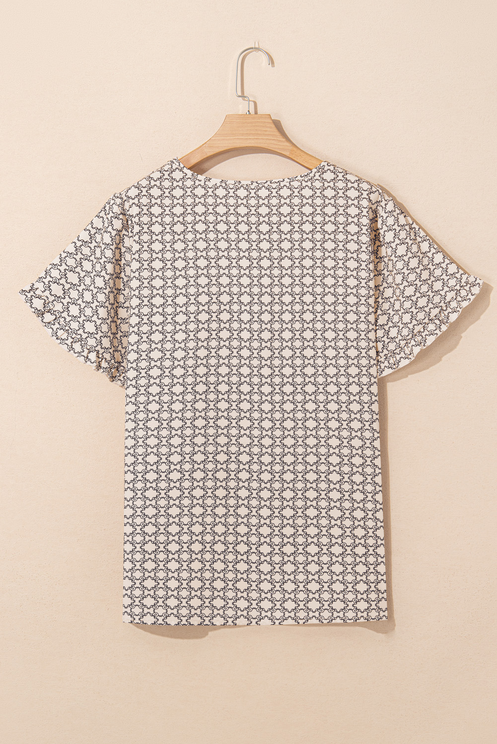 Khaki Plus Size Geometric Print Ruffled Sleeve Blouse - Image 2