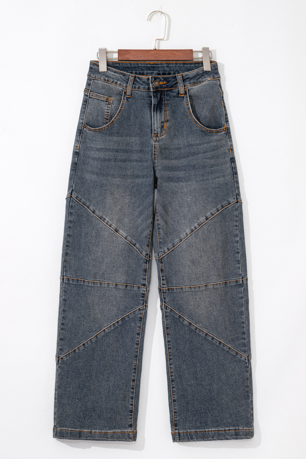 Sail Blue Exposed Stitching Loose Straight High Waist Jeans - Image 6