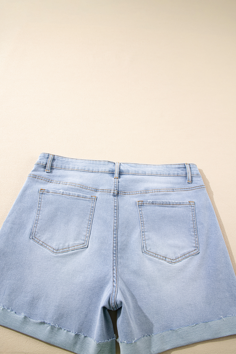 Beau Blue Folded Edge High Waist Plus Size Denim Shorts - Image 6